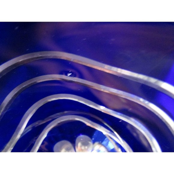 Cobalt Cut to Clear Wavy Lines Crystal Bohemian Wine Glass Unmarked Flawed - Picture 11 of 16